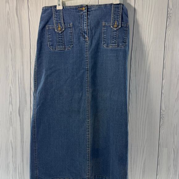 Vintage Y2K 2000s Faded Glory Stretch Back Slit Denim Maxi Skirt Pocket Size 10 - Picture 1 of 9